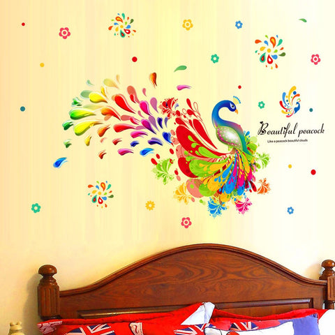 Colorful Peacock Removable Decor Environmentally Mural Wall Stickers Decal